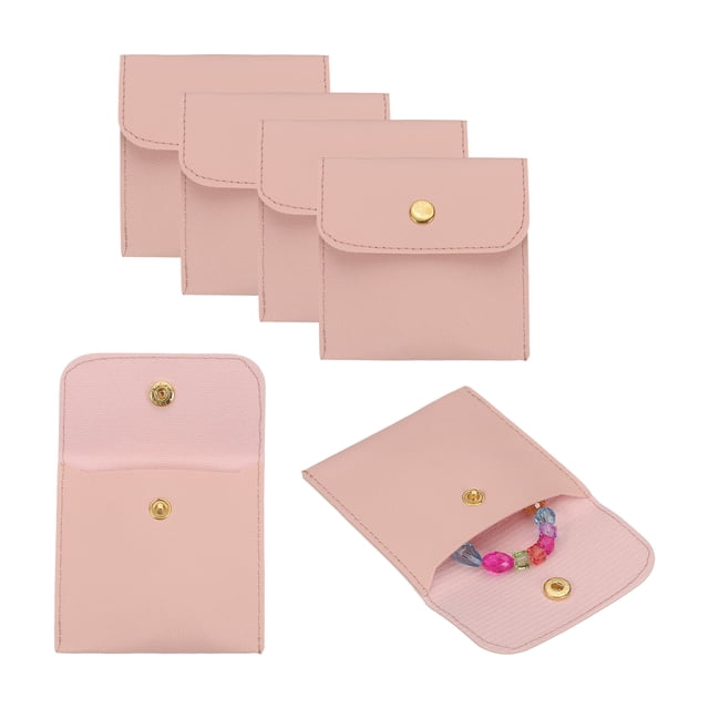 Bolsa de Joyería de Cuero PU Uxcell, 6Pcs 8 x 8cm - Estuche de Joyería con Botón de Presión, Bolsa de Viaje Pequeña Cuadrada para Embalaje de Aretes, Anillos, Collares (Rosa)