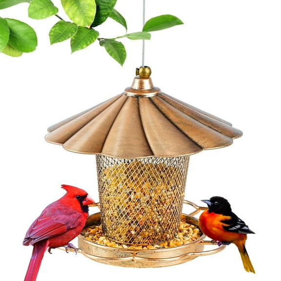 Samhe Bird Feeder for Outside, Squirrel Proof Metal Wild Bird Feeder for Hanging Outside Garden Yard Decoration, Flower Petals Shaped with Roof