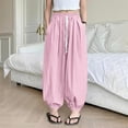 thumbnail image 6 of Baggy Wide Leg Pants Girls Cotton Barrel Pants Sun Protection Mosquito Proof Mid Waisted Balloon Pants with Pockets 5-15Y Pink, 6 of 7