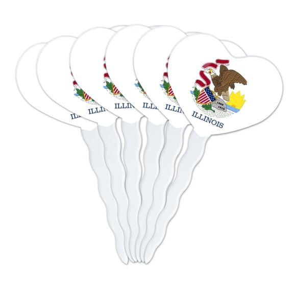 Illinois State Flag Heart Love Cupcake Picks Toppers Decoration Set of 6