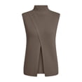 thumbnail image 4 of Fewfanhot Women's Mock Neck Knit Sleeveless Vest, Asymmetrical Wrap Split Sweater Tank, Casual Loose Fit Knitwear Top, S-XL, 4 of 7