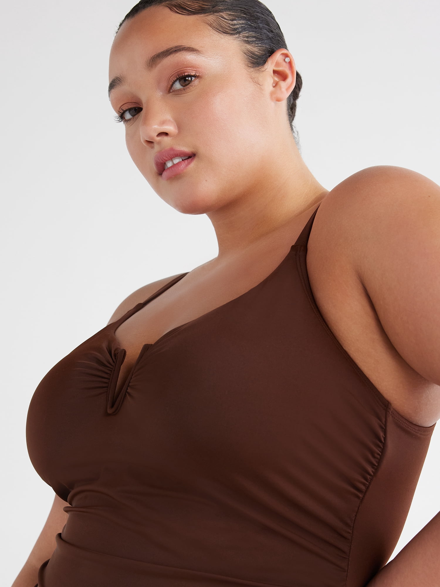Time and Tru Women's and Women's Plus V Wire One Piece Swimsuit, Sizes XS-3X