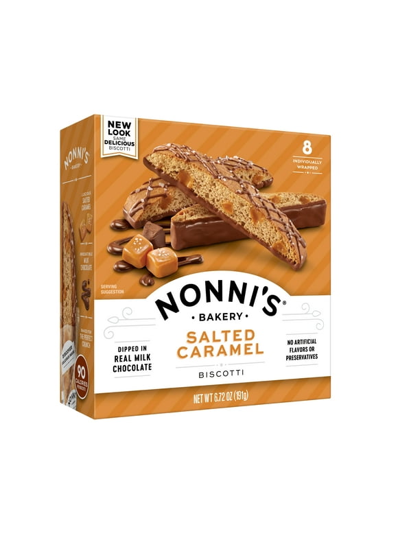 Nonni's,  Salted Caramel Biscotti, Milk Chocolate & Caramel Cookie, 6.72 oz (191g), 8 Count, Individually Wrapped and Ready to Eat