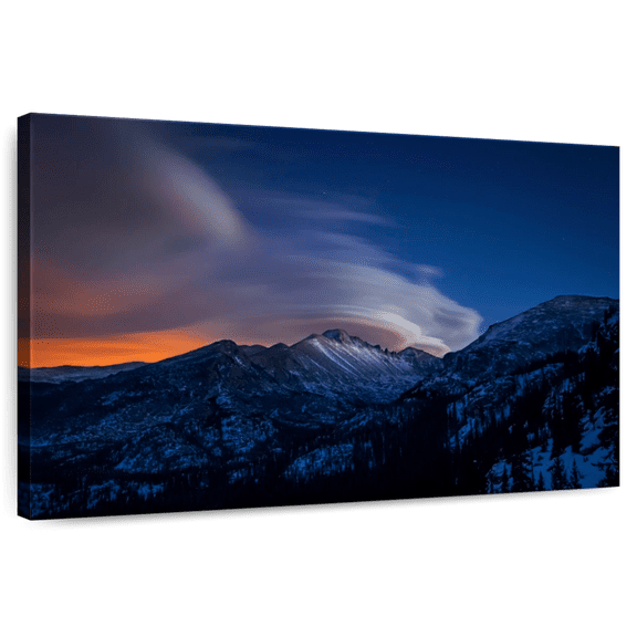 Elephant Stock Longs Peak Rocky Mountain Wall Art - Horizontal Canvas Wall Art - Living Room Wall Decor - Nature Canvas - Blue And Black Decor - 12" x 8"