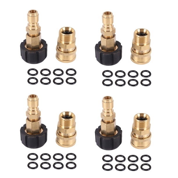 4X Juego de Adaptadores para Lavadoras A Presión, Conector Rápido, M22 14mm Giratorio A Conexión Métrica M22, M22-14 Giratorio + Enchufe de 3/8 Pulgadas, 5000 PSI