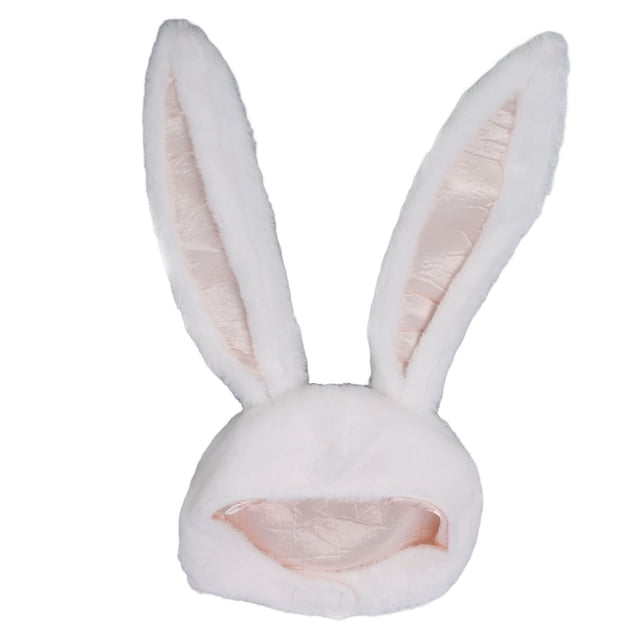 Sombrero de conejito para cosplay, para fiestas, con capucha de felpa blanca, divertido sombrero con orejas de conejo para mujeres y hombres.
