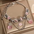 thumbnail image 2 of Women's Mori Style Pink Cat's Eye Cute Flowers Pendant Bracelet, 2 of 2