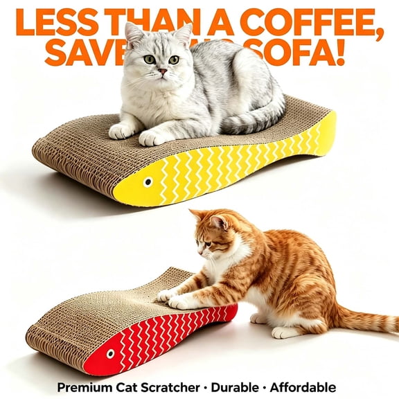 Cardboard Cat Scratcher Board, Corrugate Cat Scratcher for Indoor Cats, Cat Scratch Pad with Premium Scratch Textures Design, Red