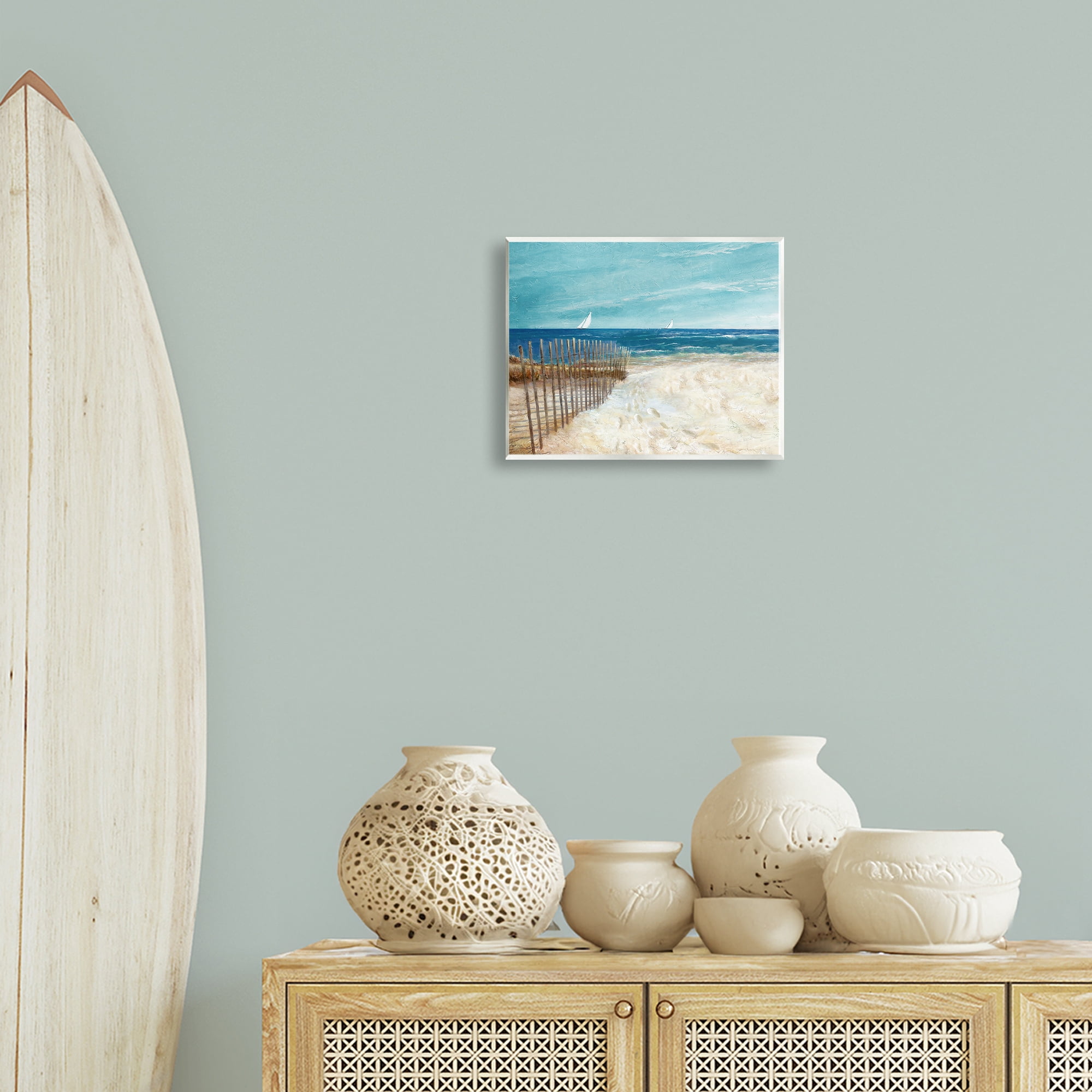 Stupell Industries Footprints by Sandy Fence Nautical & Beach Painting Unframed Art Print Wall Art, 14 x 11