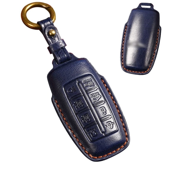 Handmade Genuine Leather Key Fob Cover for Genesis GV80 2021 2022 G80 Key Fob Keyless Full Protection 8 Button Smart Key Fob Case with Keychain