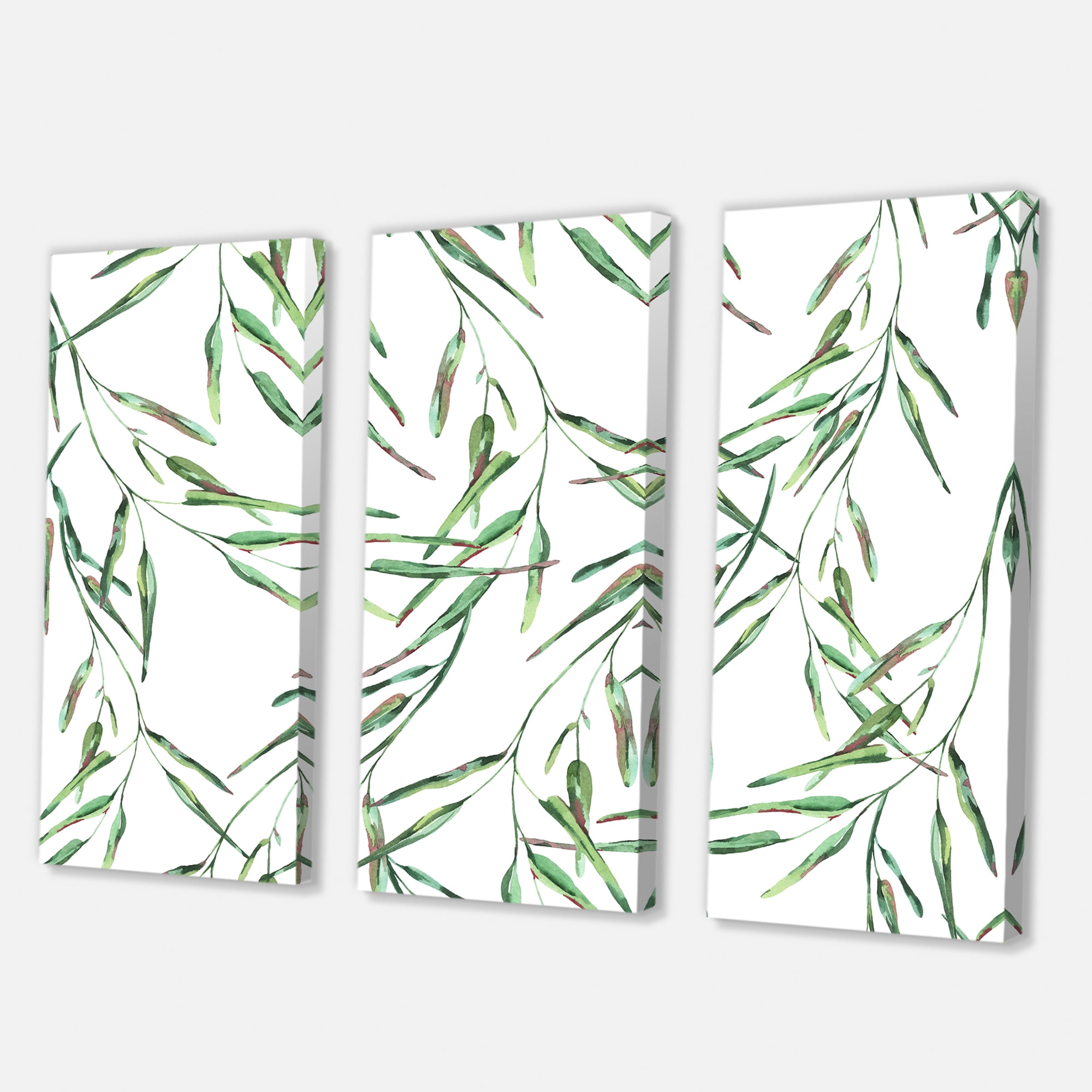 Designart ' Tropical Green Leaves On White In Summer Times II ' Tropical Canvas Wall Art Print