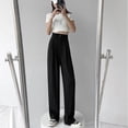 thumbnail image 3 of Pantalones de traje blancos para mujer, pantalones holgados rectos de verano, ajustados, de talla grande, con cintura alta, drapeados, informales, con fregado hasta el suelo, pantalones de pierna, 3 of 5