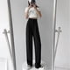 thumbnail image 1 of Pantalones de traje blancos para mujer, pantalones holgados rectos de verano, ajustados, de talla grande, con cintura alta, drapeados, informales, con fregado hasta el suelo, pantalones de pierna, 1 of 4
