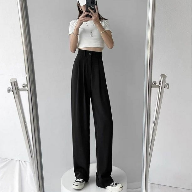 Pantalones de traje blancos para mujer, pantalones holgados rectos de verano, ajustados, de talla grande, con cintura alta, drapeados, informales, con fregado hasta el suelo, pantalones de pierna