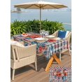 thumbnail image 5 of Outdoor Tablecloth with Umbrella Hole for Patio/Picnic/Party/Camping, Independence Day Waterproof Table Cloth Rectangle Table Cover Washable, Poppy Blue Floral Buffalo Plaid (60"x 84"), 5 of 8