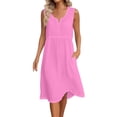 thumbnail image 3 of Bxsruta Women's Sleeveless V Neck Midi Dress A Line Swing with Pockets High Waist Pull on Soft Breathable Wrinkle Free Casual Bohemian Summer Flowy Beach Vacation, 3 of 8