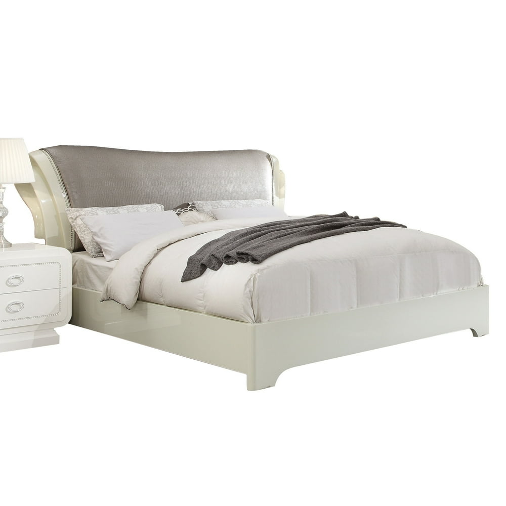 Wooden Queen Size Panel Bed with Leatherette Upholstered Padded