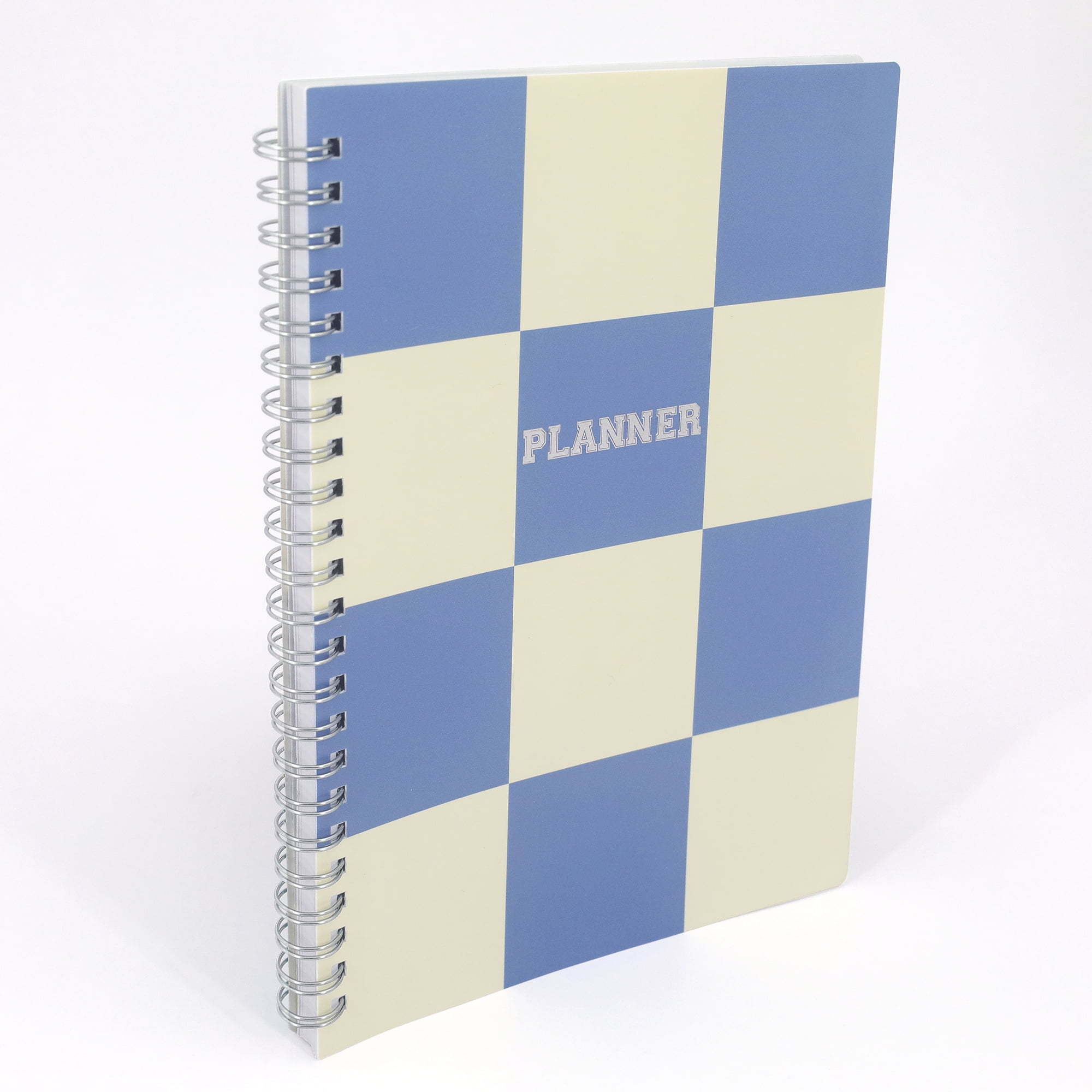 Pen + Gear Monthly Weekly Planner, Blue & Cream Checkered Poly Cover, Medium, Twin Wire Bound
