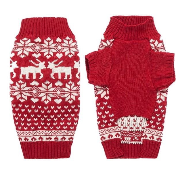 Suéter navideño de reno para perros, cachorros, gatitos y gatos, clásico rojo, cálido, de punto, con copos de nieve, para otoño e invierno.