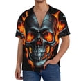 thumbnail image 3 of Honeii 's Flame Metal Skull for men's short-sleeved button-up collared shirt featuring a pocket, perfect for beach vacations, and travel adventures., 3 of 5