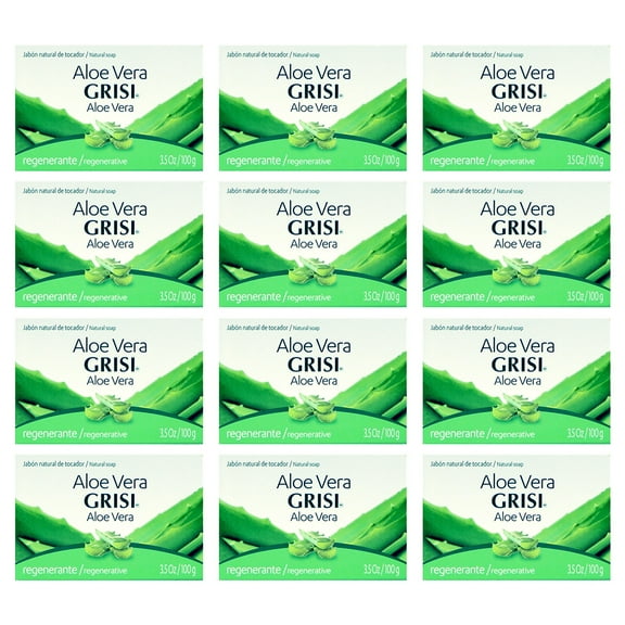 Grisi Aloe Vera Natural Bar Soap. Protects and Moisturizes with Actual Aloe Vera. Perfect for Sun Sensitive Skin. 3.5 oz. Pack of 12