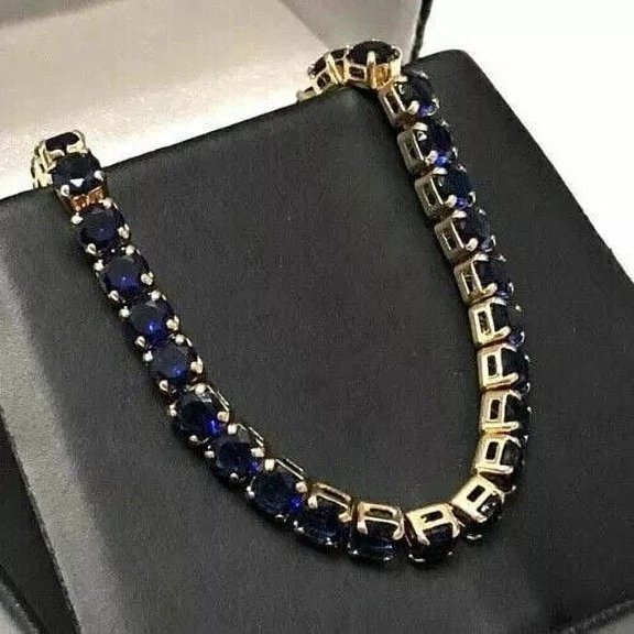 15Ct Lab Created Blue Sapphire Women Gift Tennis Bracelet 14K Yellow Gold Plated