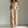 thumbnail image 4 of JoveMarine Jumpsuits for Women Casual V Neck Long Sleeve - with Pockets Everyday One Piece, Womens Jumpsuits Relaxed Fit Jumpsuit, Casual Jumpsuits for Women for Daily,Khaki S, 4 of 6