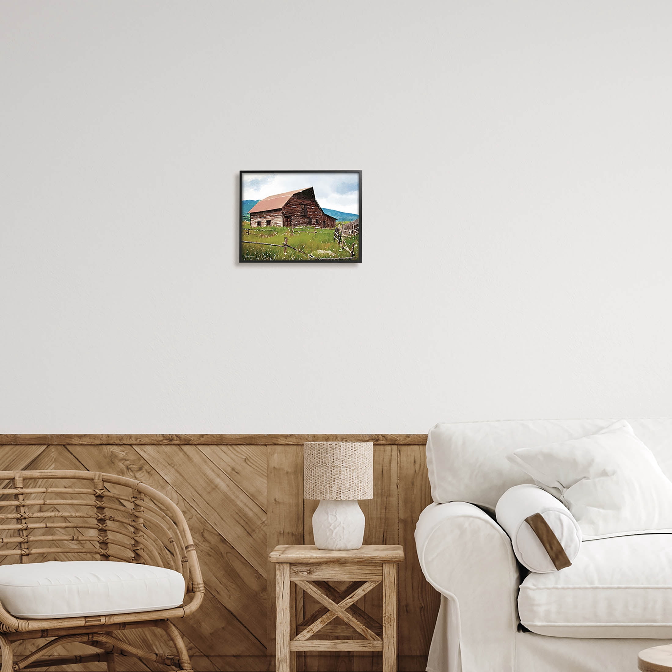 Charming Country Cabin Scenery Landscape Painting Black Framed Art Print Wall Art