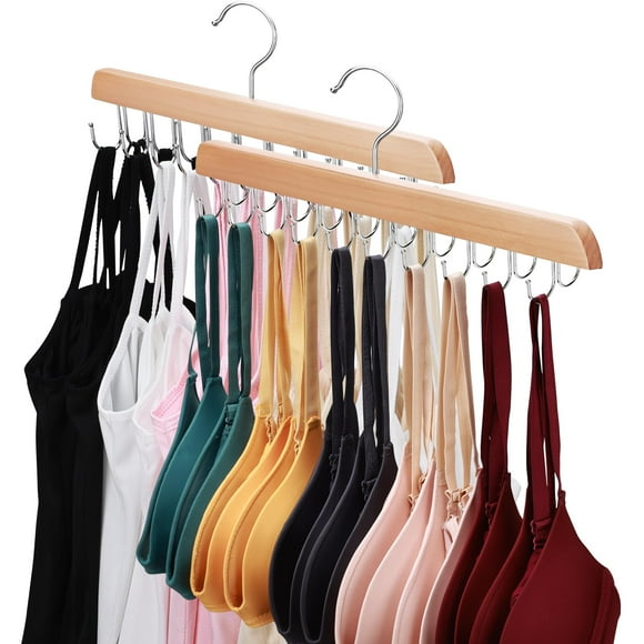 Bra Hanger Necamocu, organizador de armario de madera con 40 ganchos, paquete de 2