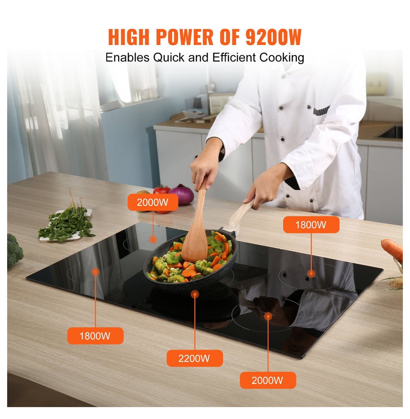 Electric Cooktop 36 Inch, 5 Burners Induction Stove Top 9200W, Built-in Magnetic Cooktop with Touch Control, Timer, Child Lock & Overheat Protection
