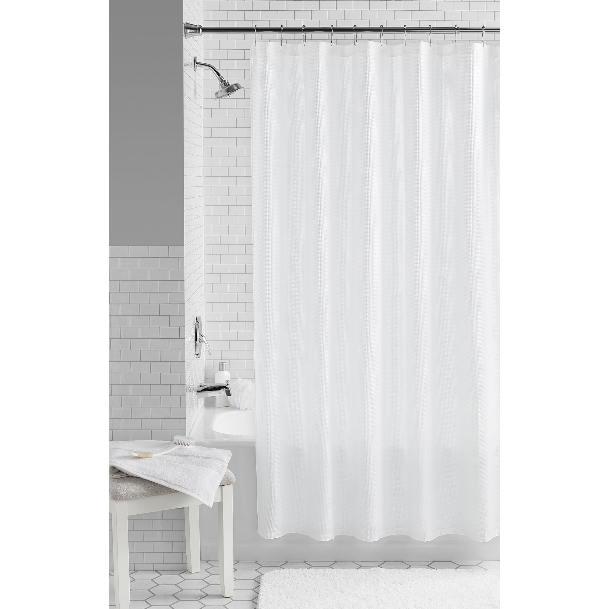 Mainstays Waffle Weave Textured Fabric Shower Curtain, 72' x 72', White