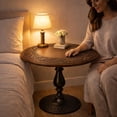 thumbnail image 5 of The Wooden Town Hand-Carved Solid Wood Coffee Table, 24"x24"x18" Burnt Finish Center Table with Black Aluminum Alloy Pillar Base for Living Room, 5 of 5