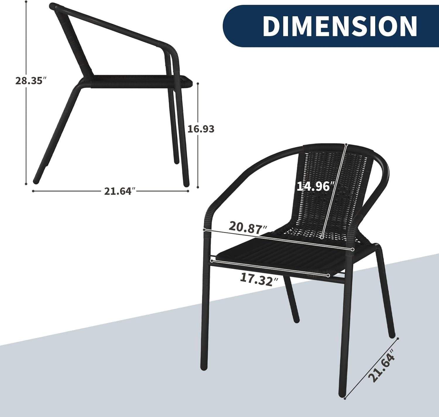 ELPOSUN Outdoor Dining Chairs Set of 6, Wicker Patio Chairs with Metal Frame, Rattan Indoor-Outdoor Chairs for Bistro, Deck, Backyard, Porch, Restaurant Stack Chair 6 Pack (Black)