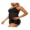 thumbnail image 4 of Women 2Pcs Conservative Swimsuit  See-Through Spaghetti Strap Beach Vest Tops+High Waist Shorts, 4 of 6