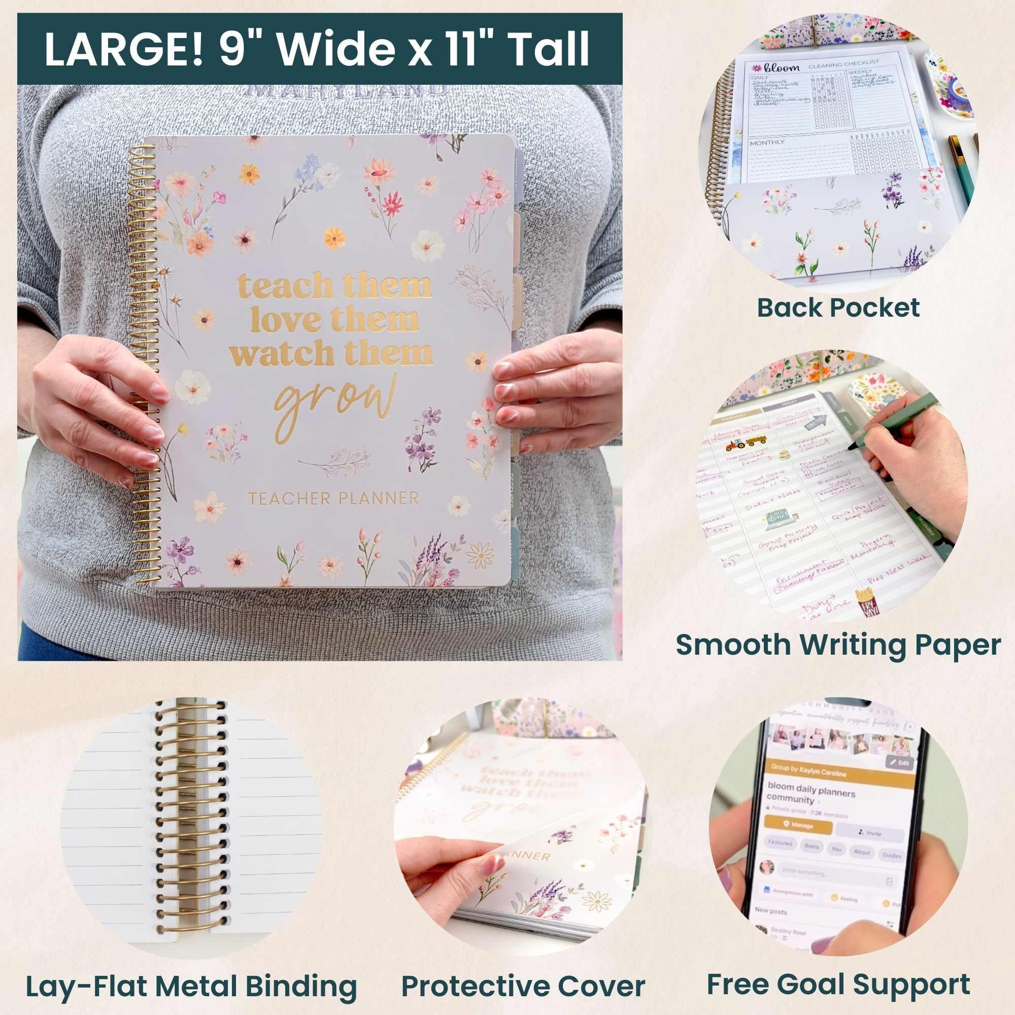 bloom daily planners Undated Academic Teacher Planner, Monthly & Weekly Lesson Plan Book, 9" x 11", Frosted Cover, Teach Them Love Them