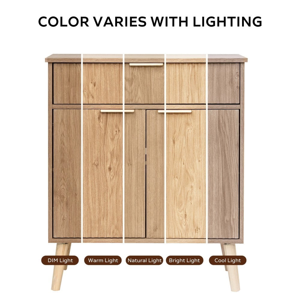 Kitchen Storage Cabinet, Buffet Cabinet with 2 Doors & Drawer, Adjustable Shelves, Wood Sideboard with Solid Wood Legs, Natural