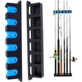 thumbnail image 1 of HEJULIK Vertical Fishing Rod Holder – Wall Mounted Fishing Rod Rack, Store 6 Rods or Fishing Rod Combos in 13.6 Inches, Great Fishing Pole Holder for Garage，Vertical 6-Rod Rack, 1 Pair(Blue), 1 of 9