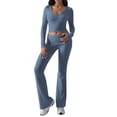 thumbnail image 2 of Conjunto Deportivo de 2 Piezas para Mujer, Camiseta de Larga, Pantalones Acampanados, Chándal Informal, Gris Azul, Talla XS, 2 of 8