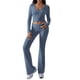 thumbnail image 2 of Conjunto Deportivo de 2 Piezas para Mujer, Camiseta de Larga, Pantalones Acampanados, Chándal Informal, Gris Azul, XL, 2 of 8