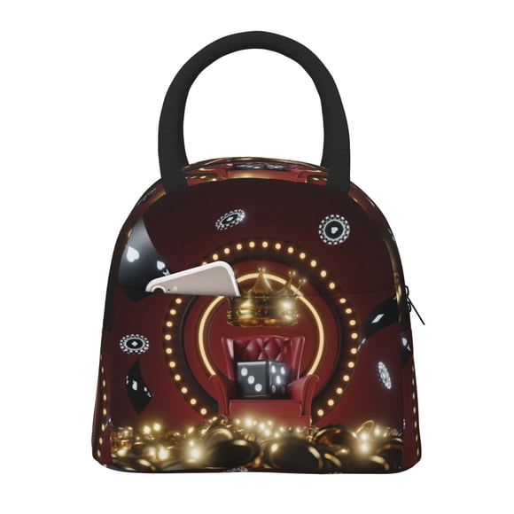 Vsdgher Sac à Lunch Isolé Imprimé Cartes de Jeu et Roi de Casino Sac à Bento Simple Sac à Lunch, Adapté pour Pique-Niques, École, Travail