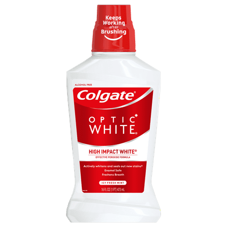 Colgate Optic White Whitening Mouthwash, Fresh Mint - 473mL, 16 fluid (Best Teeth Whitening Mouthwash)