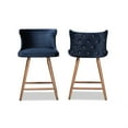 thumbnail image 2 of Baxton Studio Sagira Modern and Contemporary Transitional Navy Blue Velvet Fabric Upholstered and Walnut Brown Finished Wood 2-Piece Counter Stool Set, 2 of 5