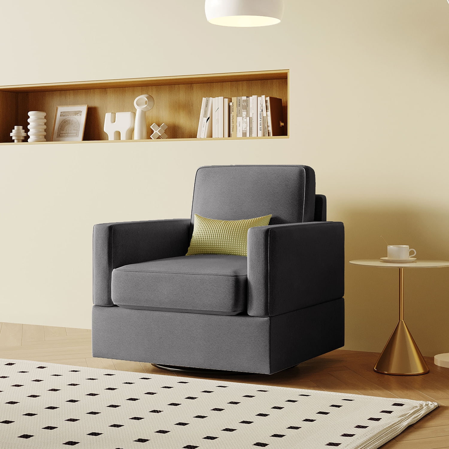 Kadyn Upholstered Swivel Barrel Chair, Swivel Chairs for Living Room, Swivel Arm Chair for Bedroom, Grey