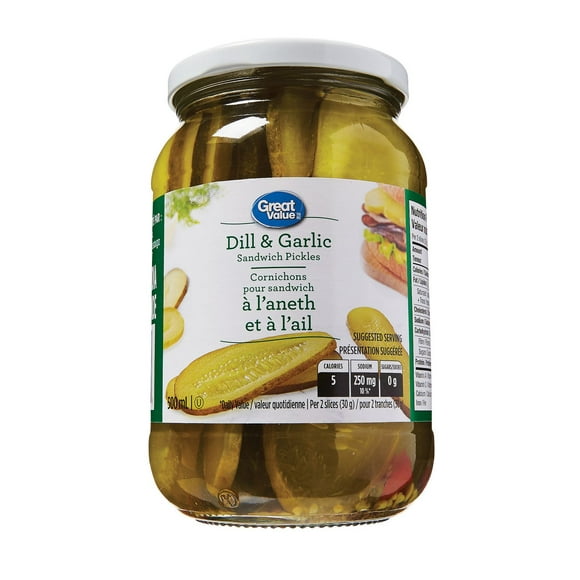 Great Value Dill & Garlic Sandwich Pickles, 500 mL