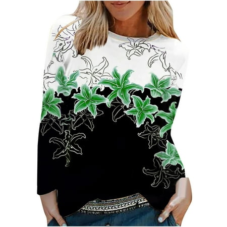 

Holiday Dressing HTNBO Womens Butterfly Print Long Sleeve Tops Crew Neck Going out Shirts Loose Fitted Black Corset Tops Deals under $15