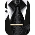 thumbnail image 2 of Mens Floral Tie Set Classic Woven Necktie with Pocket Square Cufflinks & Tie Clip Wedding Black, 2 of 6