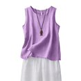 thumbnail image 2 of Linen Tank Tops for Women Comfy Summer Sleeveless Crewneck Gauze Shirts Casual Blouse Loose Fit Tops Purple S, 2 of 6