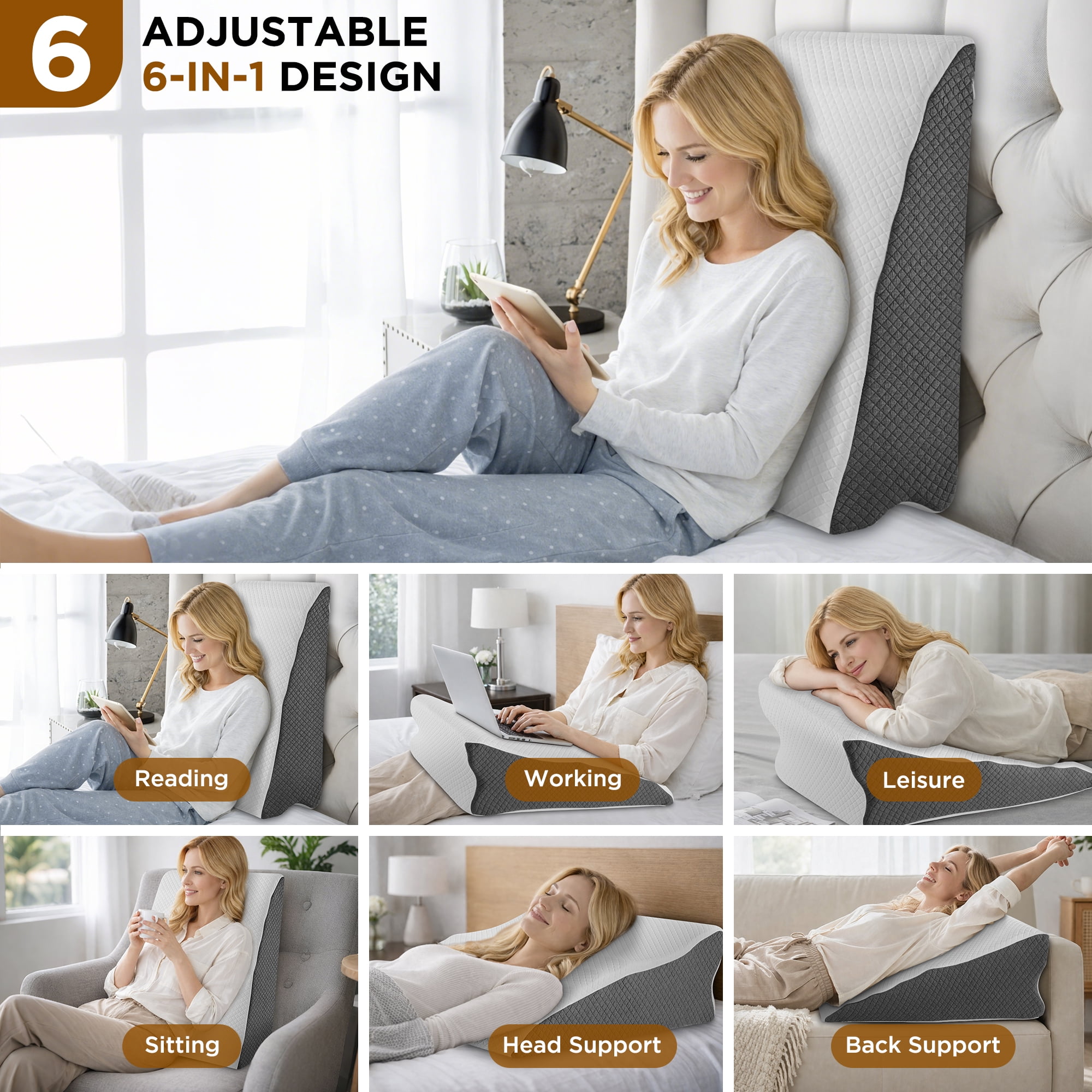 Kaipara Memory Foam Wedge Pillow for Sleeping, Bed Wedge Pillows Headboard for Apnea & Acid Reflux, Neck & Back Pain Relief, Adult Ergonomic Triangle Support Pillow for Sitting, Reading and Lying