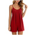 thumbnail image 6 of Umfun Women's Spaghetti Strap Pleated Romper with Flowy Fit - Soft Lightweight Sleeveless Summer Playsuit with Scoop Neck for Beach Vacation & Lounge Wear, 6 of 7