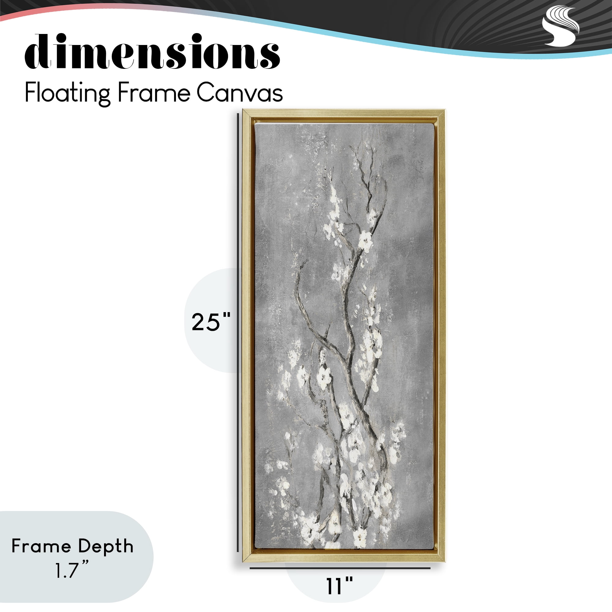 Stupell Industries White Cherry Blossoms Reaching Gold Framed Floater Canvas Wall Art, design by Patricia Pinto